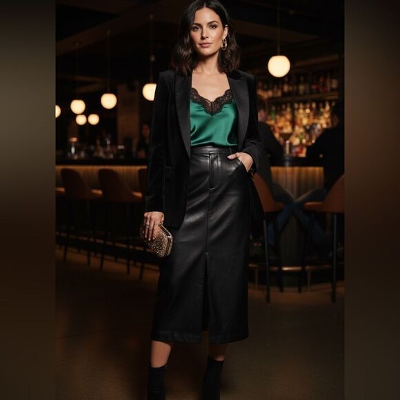 LOFT Dresses & Skirts - LOFT Black Faux Leather Front Slit Midi Pencil Skirt, size 2